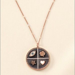 Stella & Dot Mindful Medallion Necklace Rose Gold Black Enamel Never Worn
